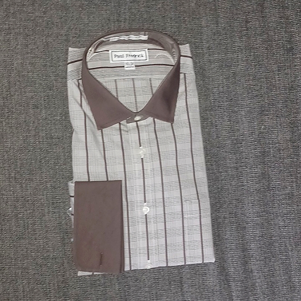 Paul Fredrick men's brown plaid dress shirt.